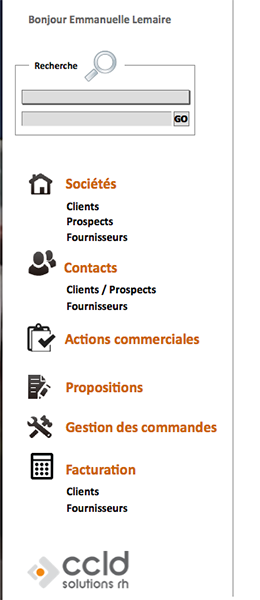 CRM page d'accueil – Création et développement d’un outil interne de CRM pour un cabinet de recrutement