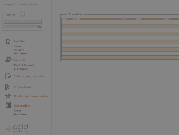 CRM page d'accueil – Création et développement d’un outil interne de CRM pour un cabinet de recrutement