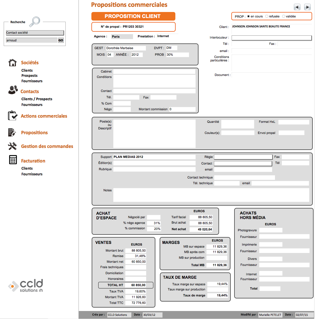 CRM page proposition client CRM page proposition client – Création et développement d’un outil interne de CRM pour un cabinet de recrutement