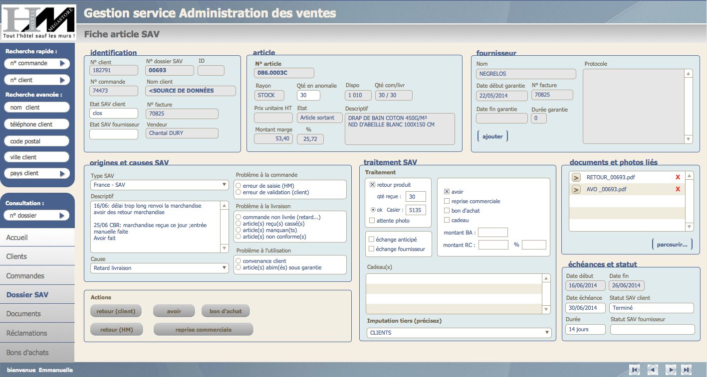 Module SAV page article Module SAV page article – Réalisation d'un outil interne de gestion du SAV pour la société Hotel Megastore