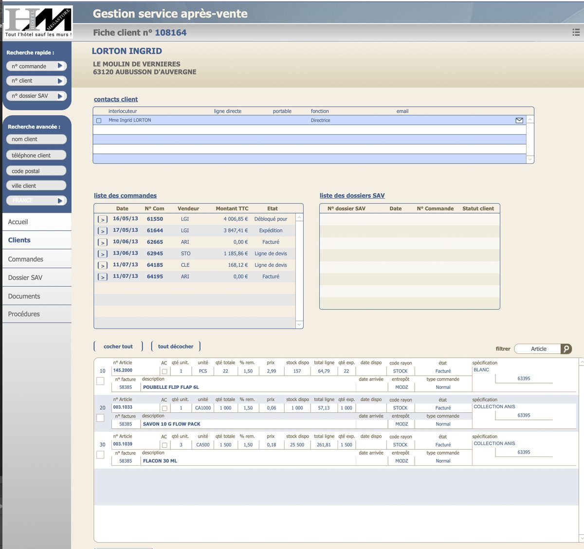 Module SAV page client Module SAV page client – Réalisation d'un outil interne de gestion du SAV pour la société Hotel Megastore