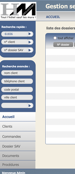 Module SAV page d'accueil – Réalisation d'un outil interne de gestion du SAV pour la société Hotel Megastore