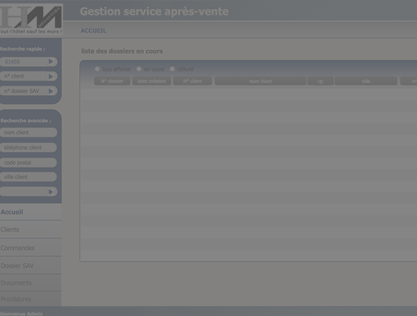 Module SAV page d'accueil – Réalisation d'un outil interne de gestion du SAV pour la société Hotel Megastore