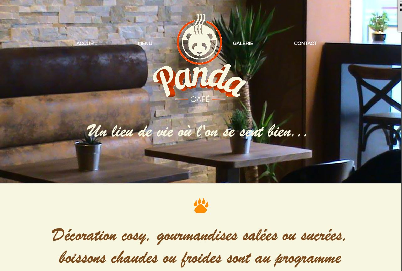 Panda Café page d'accueil Panda Café page d'accueil - Création du site web de Panda Café, une chaîne de cafés cosy proposant boissons chaudes, gourmandises et ambiance chaleureuse