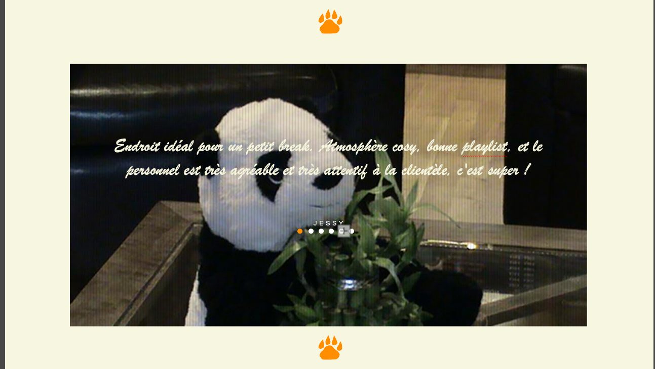 Panda Café page commentaires Panda Café page commentaires - Création du site web de Panda Café, une chaîne de cafés cosy proposant boissons chaudes, gourmandises et ambiance chaleureuse