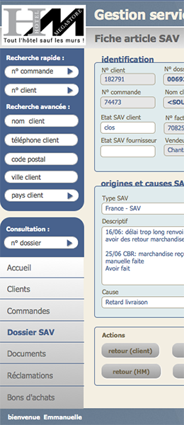Module SAV page article – Réalisation d'un outil interne de gestion du SAV pour la société Hotel Megastore
