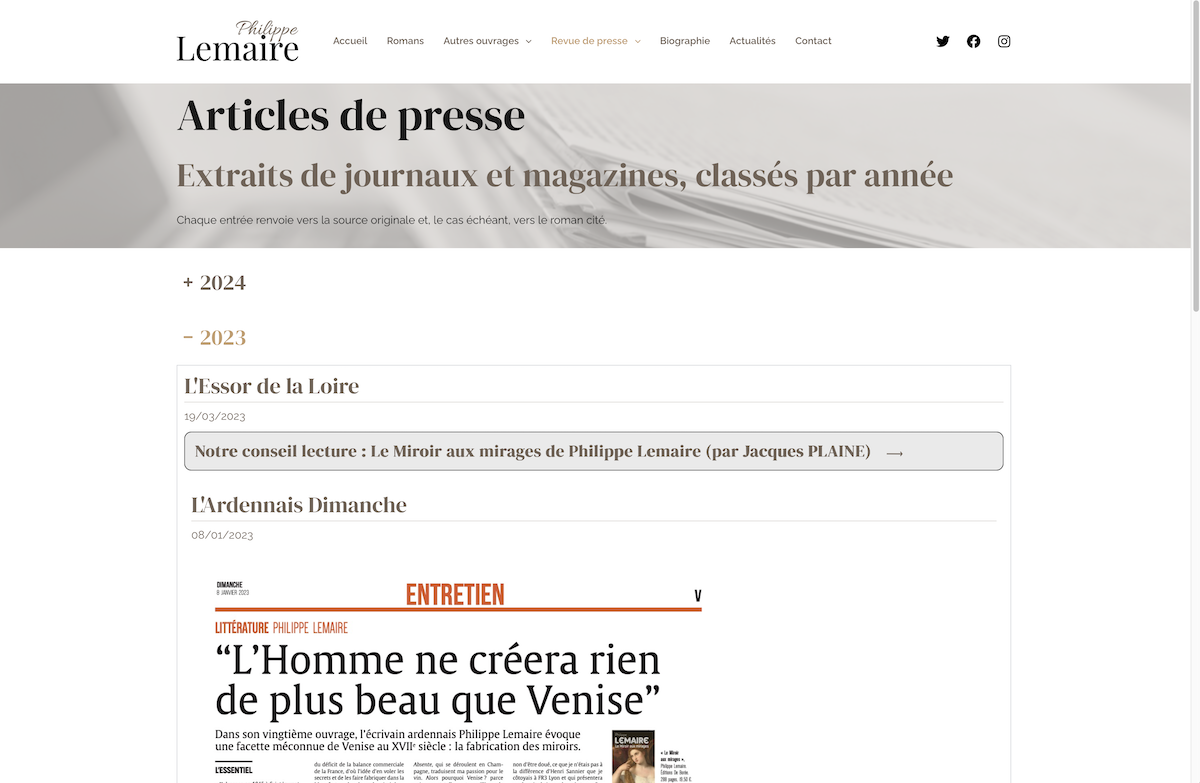 Site web du romancier Philippe Lemaire - page presse