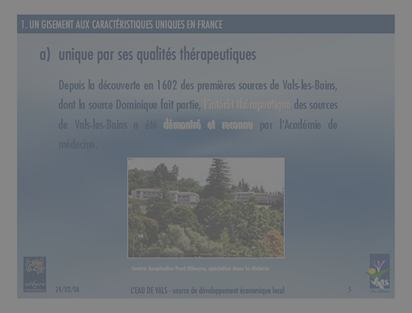 Présentation Power Point SITHERE – Présentation des actions menées par le SITHERE en faveur de la préservation de l’eau de Vals