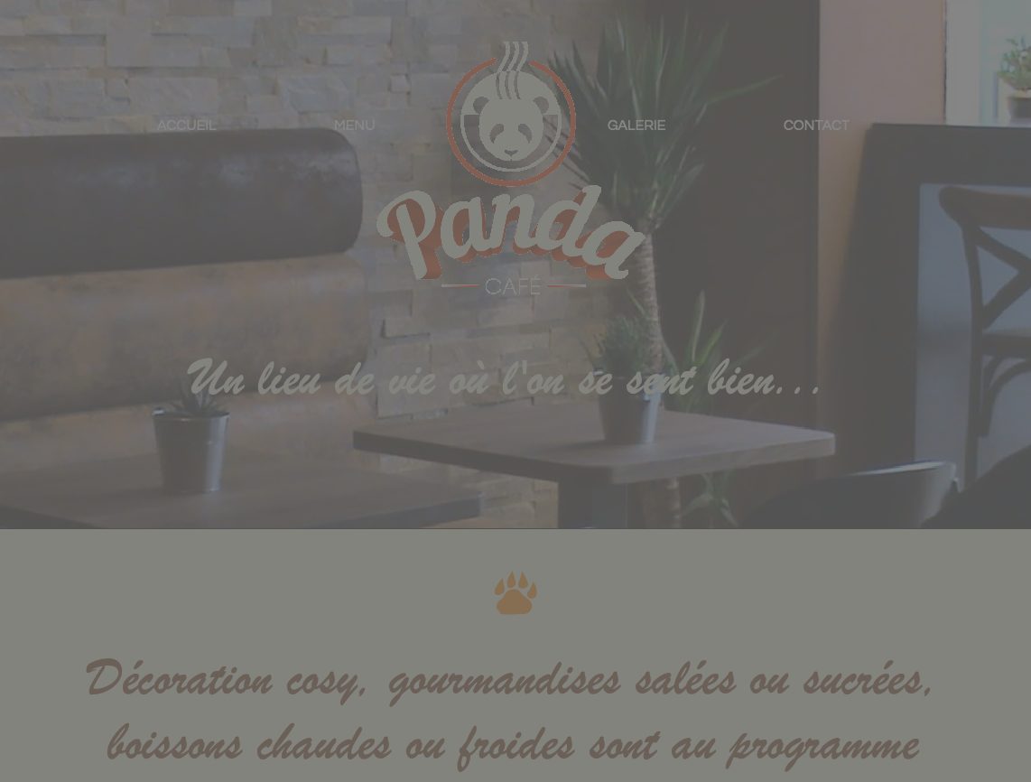 Panda Café page d'accueil - Création du site web de Panda Café, une chaîne de cafés cosy proposant boissons chaudes, gourmandises et ambiance chaleureuse