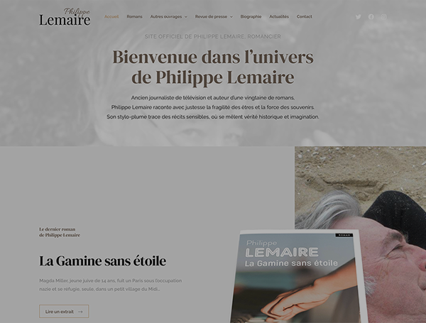 Site web du romancier Philippe Lemaire – création complète sous WordPress
