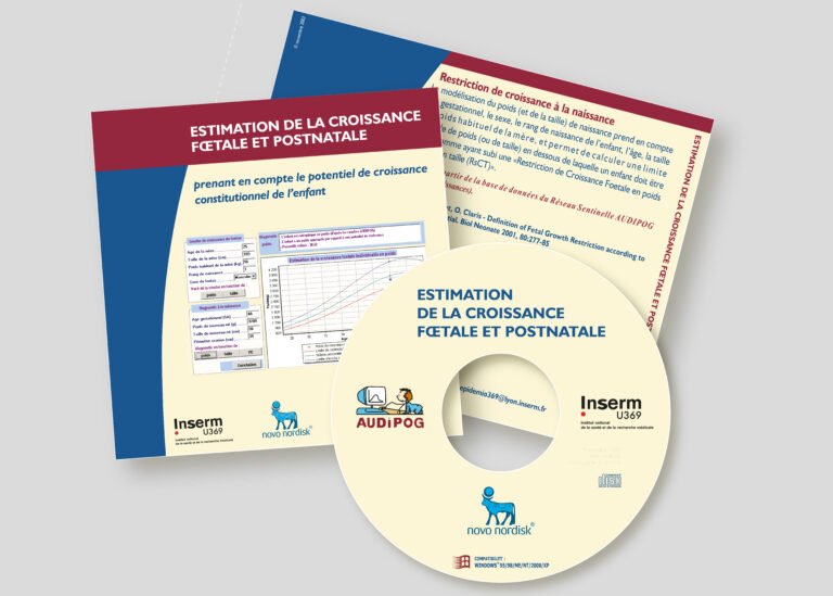 Création de la jaquette et des étiquettes du cd du logiciel rciu pour l'estimation de la croissance foetale et postnatale — création graphique réalisée par emmanuelle lemaire