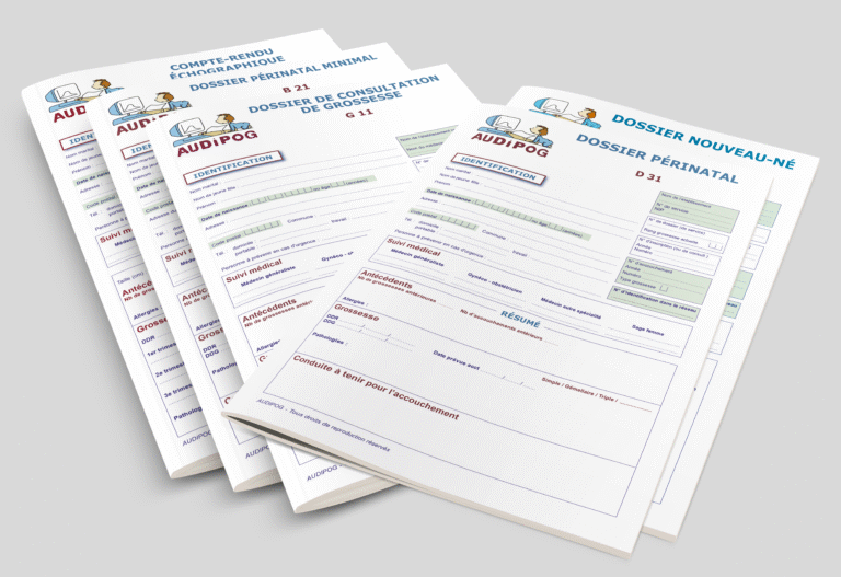 Mise en page de l'ensemble des dossiers informatisés de suivi médical en pédiatrie, obstétrique et gynécologie — création graphique réalisée par emmanuelle lemaire