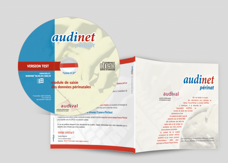 Création de la jaquette et de l'étiquette du CD audinet module de saisie des données périnatales — création graphique réalisée par emmanuelle lemaire
