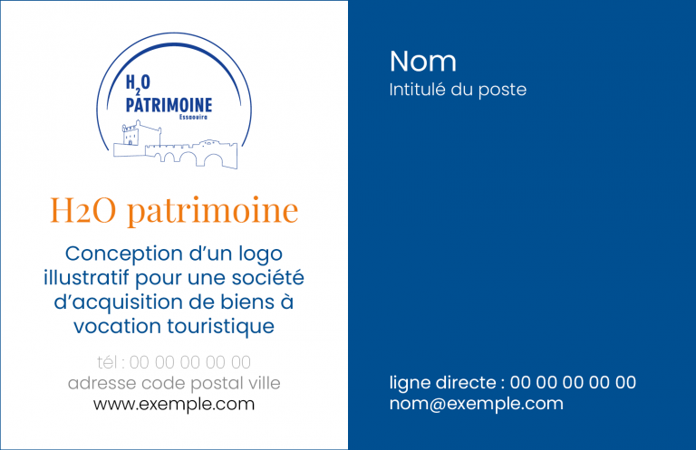 Logo H2O Patrimoine – identité visuelle créée pour une société d’acquisition de biens à vocation touristique à Essaouira (Maroc)